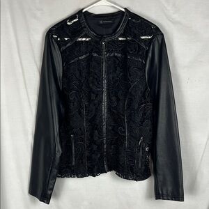 INC International Concepts Black Lace and Faux Leather Moto Jacket